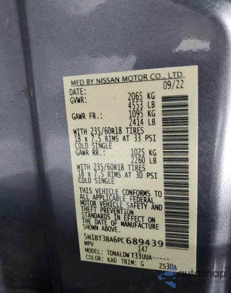 2023 Nissan Rogue Sv из США, поврежденный, VIN 5N1BT3BA6PC689439